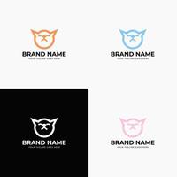 Creative modern line art style minimal cat head logo design concept template vector illustration for pet shop company branding or business startup