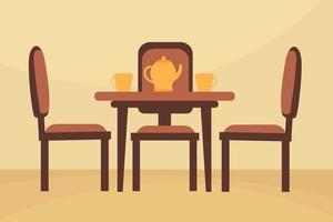 Dining Table and 3 Chairs and Coffee Cups vector