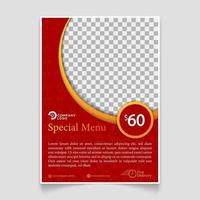 Red color food menu brochure template vector