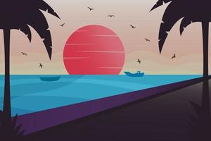 Sea Background With Palm Tree vector