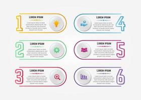 infografía de pasos de línea colorida con 6 opciones vector