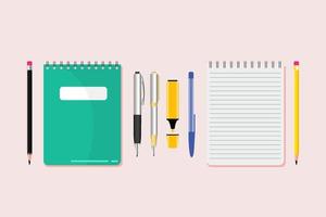 Flat Notepad With Pencils and Pens vector