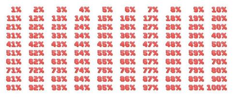 Set of 3d discount numbers from 1 to 100 vector