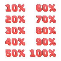 Set of 3d discount numbers from 10 to 100 every 10 vector