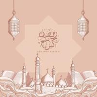 Ramadan kareem with hand drawn islamic ornament illustration background vector