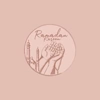 Ramadan kareem with hand drawn praying hands illustration vector