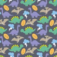 cute dinosaurs pattern design vector. Dinosaurs Cute kids pattern for girls and boys, Colorful Cartoon Animals on the abstract Creative seamless background, Artistic Backdrop for textile and fabric. vector