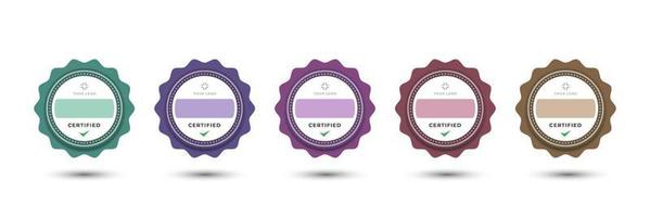 Badge logo design for company business feminine decorative rounded floral style. Set bundle certify colorful pastel vector illustration.