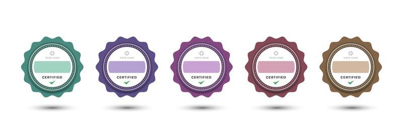 Badge logo design for company business feminine decorative rounded floral style. Set bundle certify colorful pastel vector illustration.