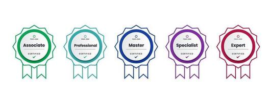 Certified badge logo design for company training badge certificates to determine based on criteria. Set bundle certify colorful with ribbon vector illustration.