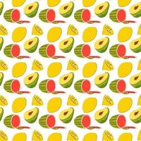 fruit pattern with coloring doodle watermelon, avocado, lemon. Vector Seamless Pattern of Fruits illustration