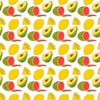 fruit pattern with coloring doodle watermelon, avocado, lemon. Vector Seamless Pattern of Fruits illustration