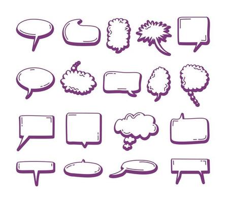 set of Speech bubble element doodle trendy. Doodle speech bubbles. Hand drawn elements for quotes and text