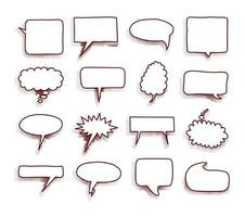 Collection of empty comic speech bubbles with halftone shadows. Hand drawn retro cartoon stickers. Pop art style. Vector illustration.