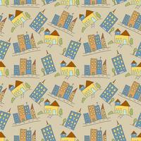 pattern seamless kids with building doodle element. pattern seamless kids with building and garden doodle element vector