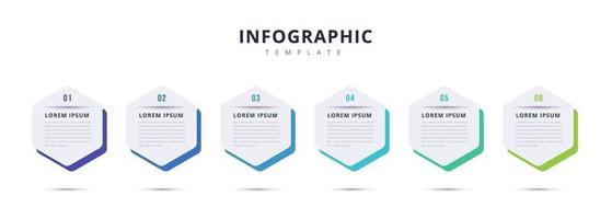 Plantilla de etiqueta de infografía con números de iconos de forma hexagonal geométrica. 6 opciones o pasos. Adecuado para negocios de infografía, diagramas de flujo, presentaciones, sitios web, banners, materiales impresos. vector