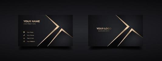 Luxury dark business card logo mockup with modern gold embossed and debossed effect. Vector elegant cards golden design template.