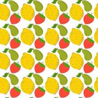pattern seamless three element fruits. Colorful Fruity and tasty Sweets and candies. lemon, avocado, strawberry Vector Trendy illustration. Cartoon style. Set of three Seamless Patterns. Background, Wallpaper.