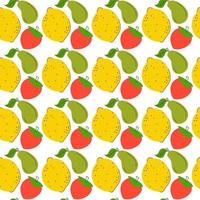 pattern seamless three element fruits. Colorful Fruity and tasty Sweets and candies. lemon, avocado, strawberry Vector Trendy illustration. Cartoon style. Set of three Seamless Patterns. Background, Wallpaper.