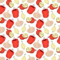 Seamless pattern vegetables with elements of onion, garlic, paprika vector