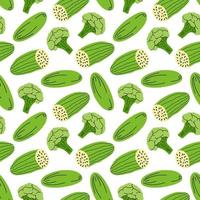 vegetable pattern with composition broccoli, cucumber element. Perfect for food background, wallpaper, textile. Vector illustration