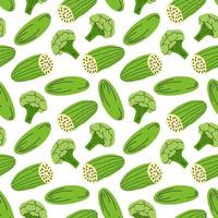 vegetable pattern with composition broccoli, cucumber element. Perfect for food background, wallpaper, textile. Vector illustration