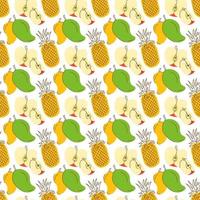 pattern background with three colorful fruits. Tropic summer seamless pattern with pineapple, mango, apple vector