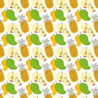 pattern background with three colorful fruits. Tropic summer seamless pattern with pineapple, mango, apple vector