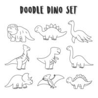 conjunto de elementos doodle dinos. dinosaurios para colorear para niños vector