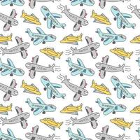 drawing of kids with airplane elements. cute airplanes seamless pattern vector