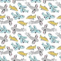 drawing of kids with airplane elements. cute airplanes seamless pattern vector