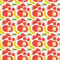 pattern seamless with fruit element watermelon, banana, cherry. Fruits seamless pattern. Vector flat Illustrations of watermelon, tomato, cherry for web, print and textile