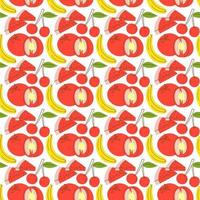 pattern seamless with fruit element watermelon, banana, cherry. Fruits seamless pattern. Vector flat Illustrations of watermelon, tomato, cherry for web, print and textile