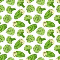 vegetable pattern with cucumber, broccoli, cabbage element vector illustration