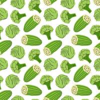 vegetable pattern with cucumber, broccoli, cabbage element vector illustration