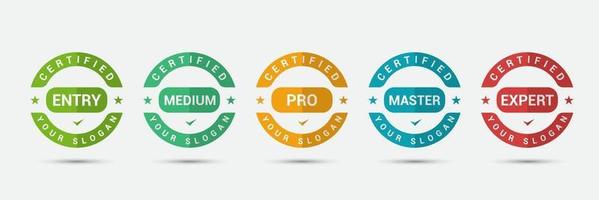 Logo badge for standard certified training criteria company. Business certification label design vector template.