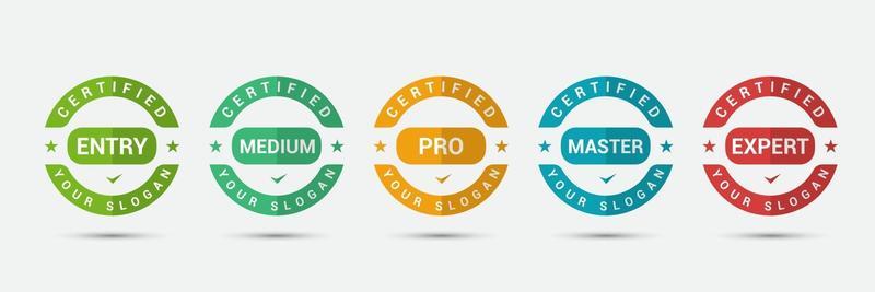Logo badge for standard certified training criteria company. Business certification label design vector template.