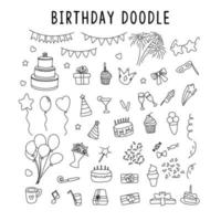 conjunto de elementos doodle decoraciones para cumpleaños. vector conjunto de elementos para cumpleaños y garabatos de fiesta