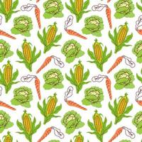 Seamless pattern vegetables with elements of corn, carrots, cabbage. Vector illustration