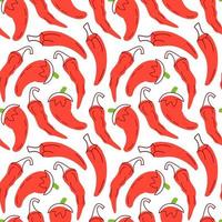 red chilli Seamless pattern with on a white background. Vector illustration of ingredients for food background in a flat doodle style.