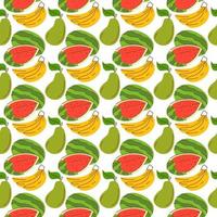 pattern background with fruit elements,watermelon, banana, mango. Seamless pattern with fresh organic fruits. The pattern can be repeated or tiled without any visible seams vector