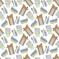 pattern seamless kids bathroom doodle element. Seamless pattern with toothpaste and toothbrush. Hand drawn vector illustration, bathroom hand drawn colorful background. Kids theme.