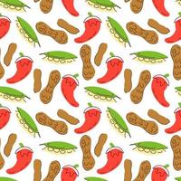 Seamless pattern vegetables with elements of chili, Bay leaves, peanuts Vector illustration