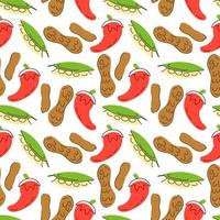 Seamless pattern vegetables with elements of chili, Bay leaves, peanuts Vector illustration