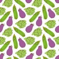 Seamless pattern vegetables with elements of eggplant, corn, cabbage Vector illustration