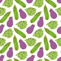 Seamless pattern vegetables with elements of eggplant, corn, cabbage Vector illustration