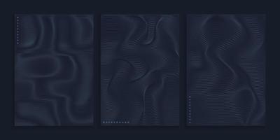 Creative black cover design with rippled wavy lines vector