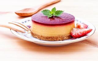 Close-up of a strawberry cheesecake photo