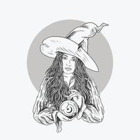 Beautiful witch with hat vector