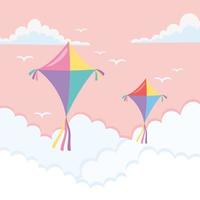 Cartoon sky with kites flying vector